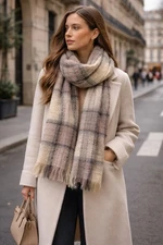 Baar Beards Scarf Womens Plaid Mohair Cozy Japanese Minimal Winter Wrap 18X63