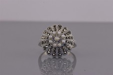 Sterling Silver 20mm White Pearl Domed Marcasite Flower Band Ring 925 Sz: 9