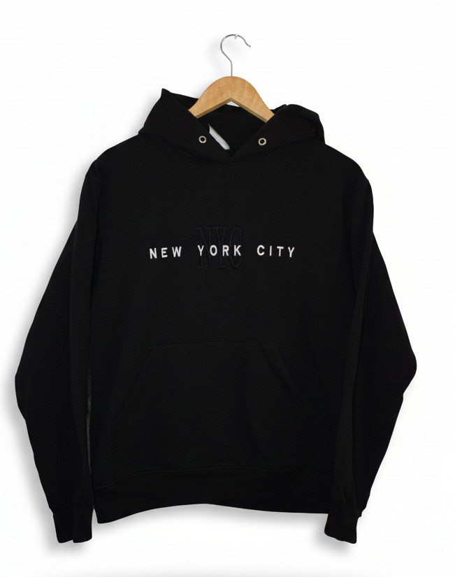 NEW YORK CITY" Black Hoodie with Tonal NYC Embroidery - Men's M image 3