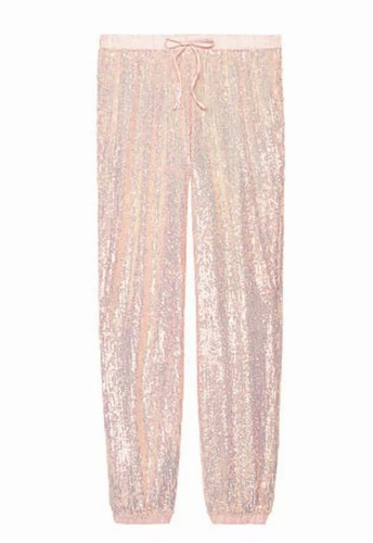 Victoria's Secret Pink Sequin Jogger Pant SMALL Bling Sleep Lounge Rose Gold NWT - Picture 3 of 6