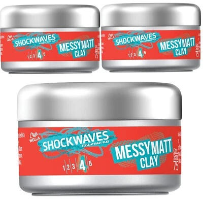 WELLA Shockwaves Hair Clay, Messy Matt 3 x 75ml