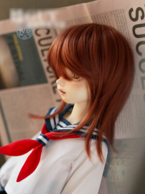 1/3 8-9-10'' Pullip Bjd Doll Hair Wig  Shoulder Long Red Brown Pretty Chestnut W#
