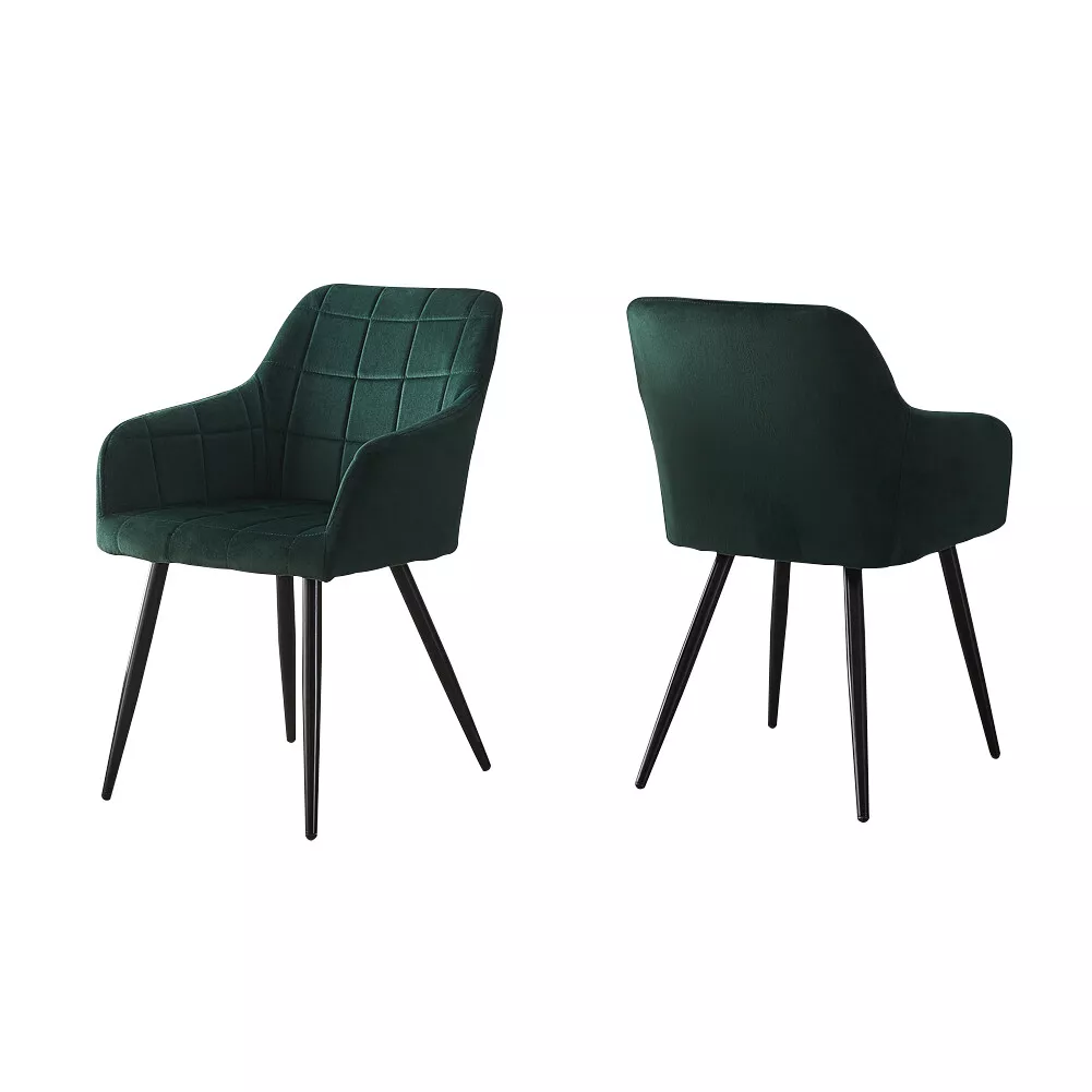 2X Used Green Dining Chairs Velvet Fabric Armchairs Metal Legs Kitchen Modern