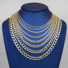 Shiny Miami Curb Link Chain Necklace Real 14K Yellow Gold All Sizes