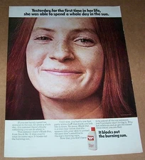 1971 advertising - Sea & Ski Block Out suntan CUTE GIRL freckles print ad page
