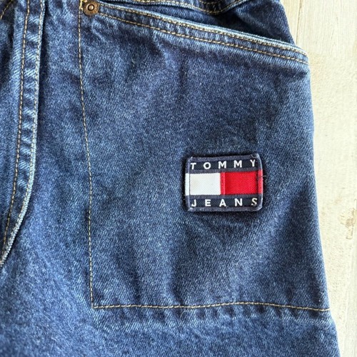 Tommy Hilfiger Vintage Y2K Denim Shorts Dark Wash Blue Boys 7 Logo Patch - Picture 3 of 9