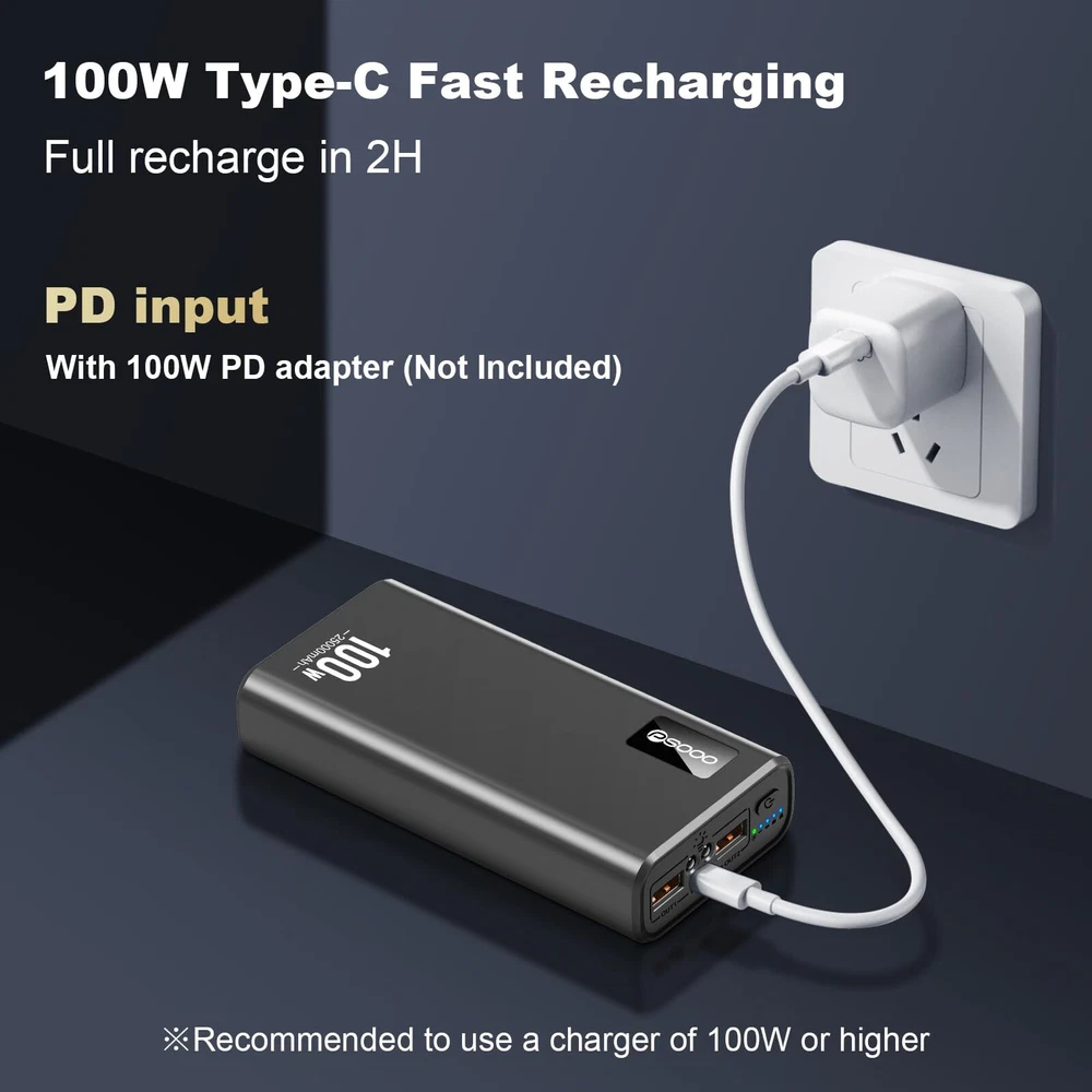 100W Fast Charging Power Bank 25000mAh – Laptop & Device Compatible Portable Charger