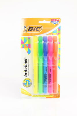 4 PACK BIC Brite Liner Highlighter, Chisel Tip, Assorted Colors, 5-Count U2