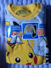 POKEMON Boys Pajamas 2 Pc Flannel Pikachu Pants Long Sleeves Kids PJ Set Sz 6/7