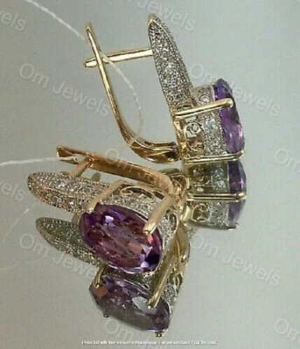 Pendientes colgantes colgantes de alejandrita de corte ovalado de 4 quilates para mujer acabado en oro amarillo de 14 quilates Foto 4 de 4