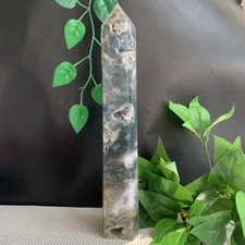 1430g Moss Agate Geode Point Tower Stone Large Quartz Crystal Specimen Healing