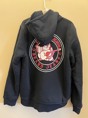 154 True Religion Black Logo Seal Sherpa Zip Hoodie Fleece Retail  