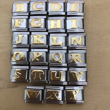 NOS Raised Gold Tone Capital Letter Italian Charm Bracelet Link 9mm