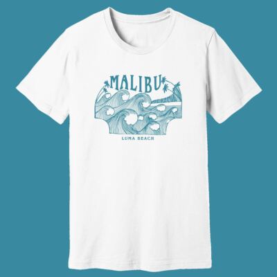 Malibu Luma Beach Waves   Teal On White