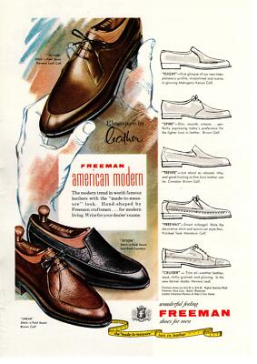 1957 Freeman Shoe Corp American Modern ''Elegance in Leather'' Beloit WI Print Ad