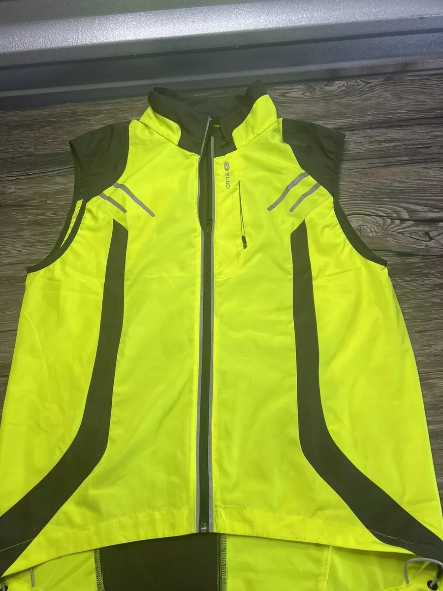 Sugoi Cycling Vest Mens Size Large Reflective Windbreaker Full Zip Neon