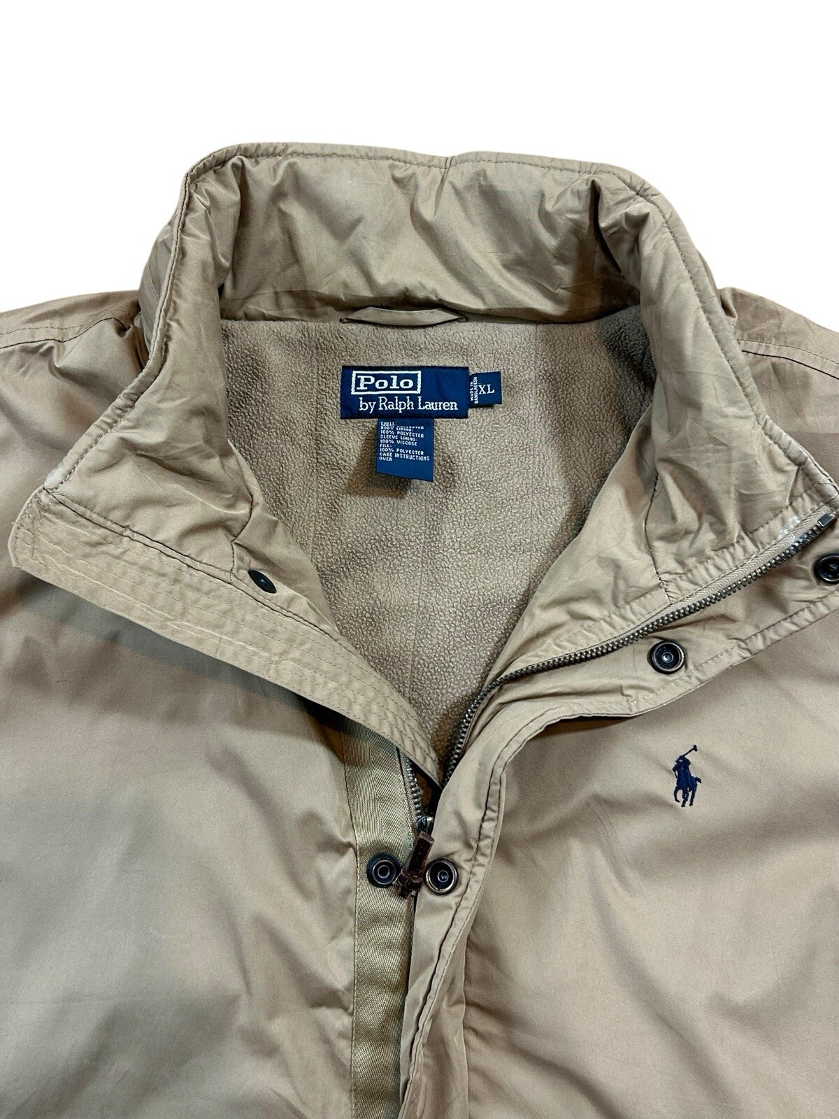 Polo Ralph Lauren Giacca Nylon Beige Piccolo Pony Cappuccio Cerniera Vintage Uomo Xl