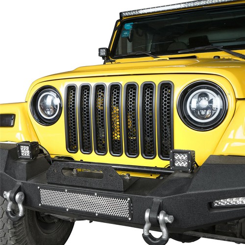 Mesh Grill Inserts Front Grille Guard Cover Clip-in Fit Jeep Wrangler 97-06 TJ - Picture 4 of 11
