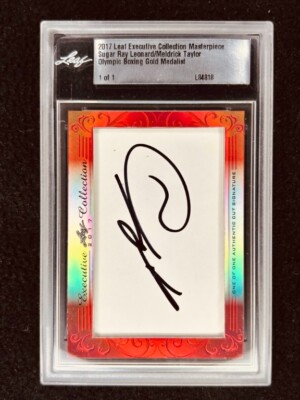 Sugar Ray Leonard & Meldrick Taylor 2017 Leaf Cut Signature signed card 1/1 JSA