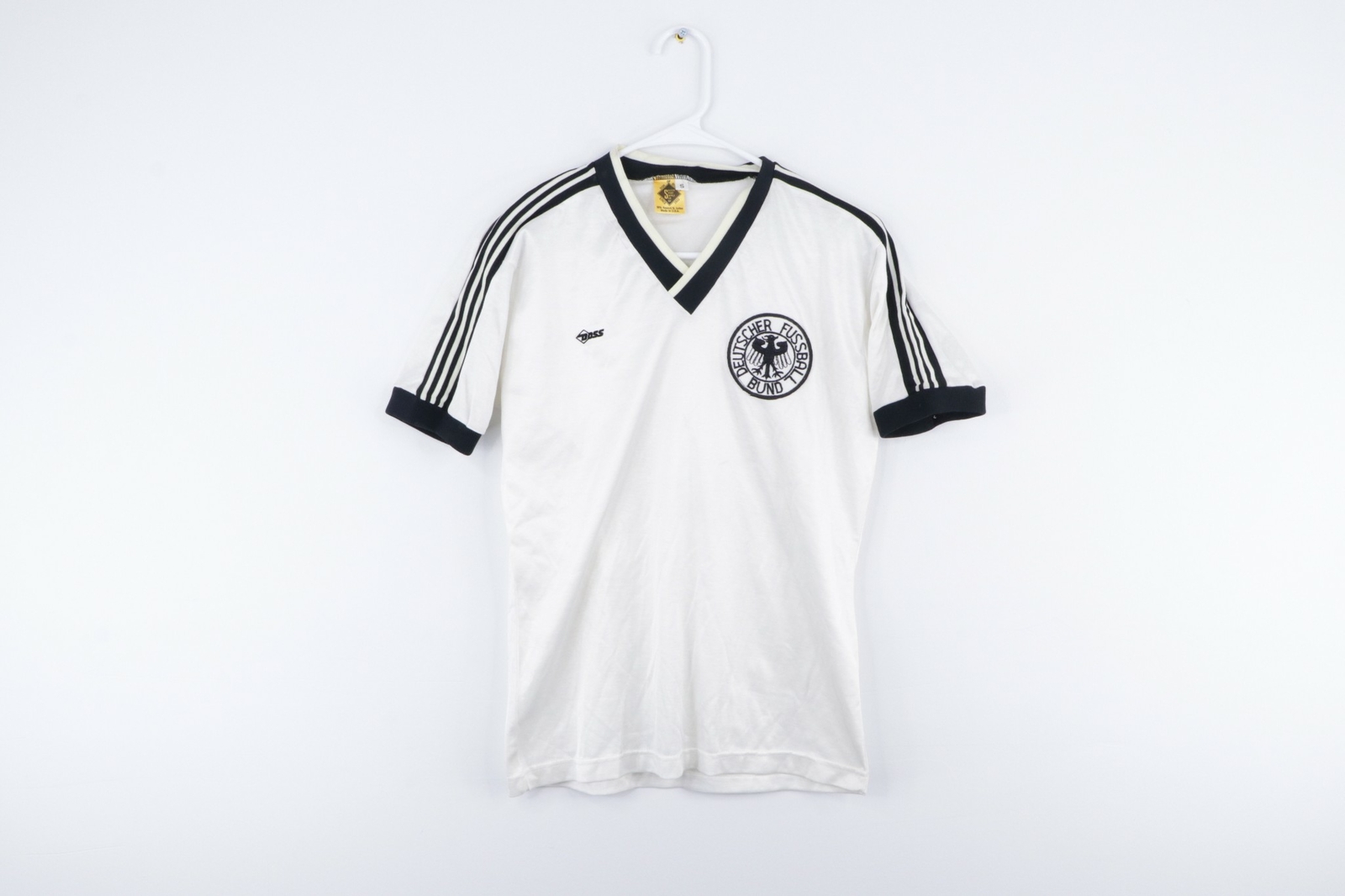 NOS Vtg 80s Mens Small Deutscher Fussball Bund Germany Soccer Jersey White Black
