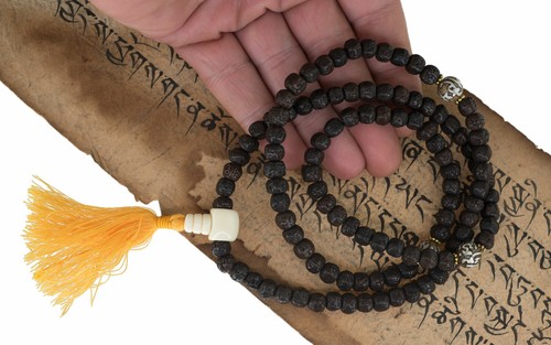 Mala Buddista Semi Di Rudraksha O Rudraksh 8 Mm E Conchiglie Om # 8448 - Picture 2 of 3