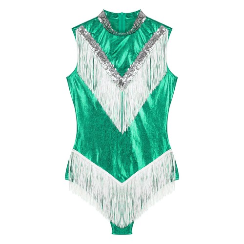 UK Womens Metallic Sleeveless Bodysuit Leotard Shiny Tassel Tap and Jazz Costume - Picture 48 of 64