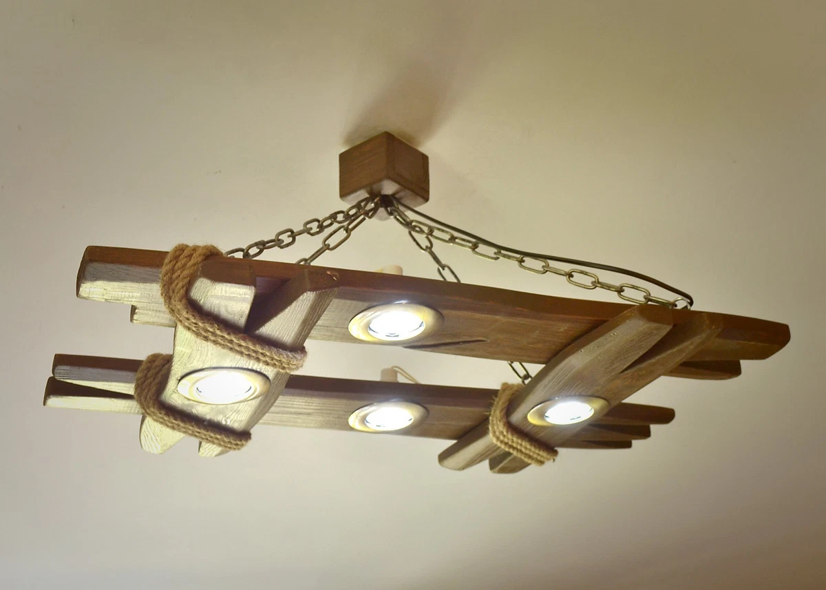 Wooden chandelier is made of natural wood ceiling light rustic fixtures LED