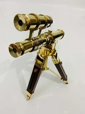 Nautical Brass Double Barrel telescope With Wooden Tripod Stand handmade design