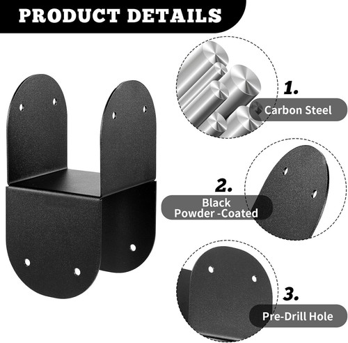 2 Pcs Black Caps Tie Bracket for 4x4 Post,14 Gauge Post Base Steel Post Anchor - Picture 4 of 8