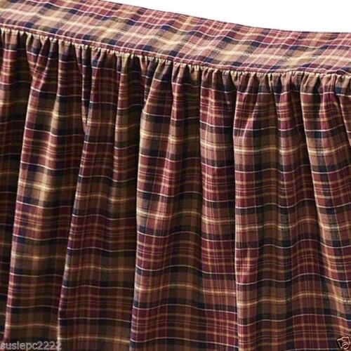 Burgundy + Brown Plaid Country Bed Skirt Gathered Dust Ruffle Abilene Star - Picture 3 of 3
