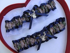 NEW Mossy Oak Camouflage Camo Navy White Wedding Garter Prom Deer