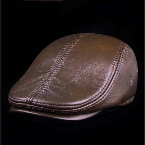 Herren Retro Barette Schirmmütze Mütze Kappe Leder Schwarz Braun - Picture 14 of 14