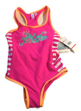Big Chill Girls 1 Piece Racerback Swimsuit Neon Pink Orange 50 UV Protection