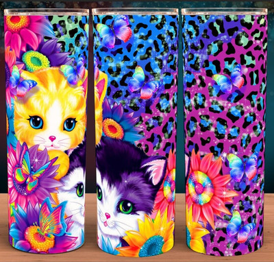 LF 90s Playtime Kittens Rainbow Cheetah w/ Butterflies Cup Mug Tumbler 20oz