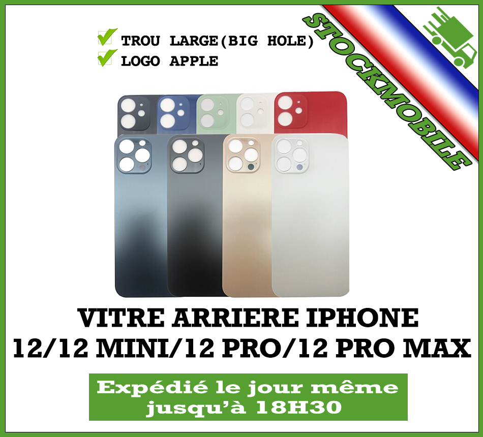 Vitre Arri&egrave;re Compatible IPhone 12 Pro Bleu Pacifique Big Hole &ndash; Remplacement Facile Avec Adh&eacute;sif 3M