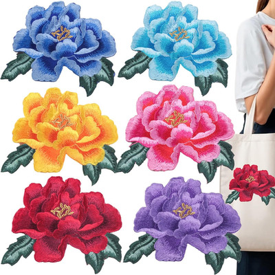 6 PCS Flower Embroidered Stick on Patches Large Rose Iron on Patches Beautiful E