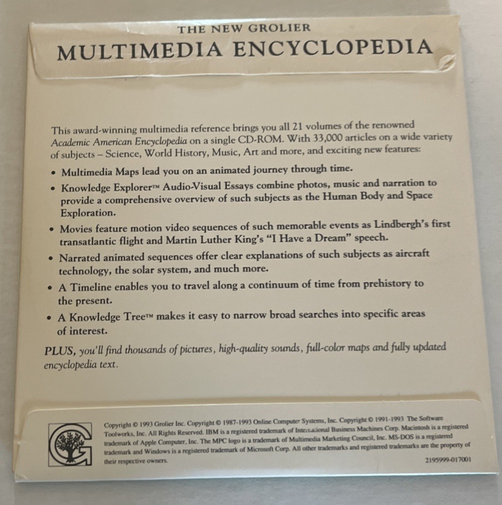 The New Grolier Multimedia Encyclopedia Software 1993 - Release 6
