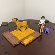 Playmobil Geobra Horse Lot includes Horse Pony Girl Figure Hay