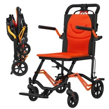 Lightweight Folding Transport Wheelchair with Handbrake, Swing-Away Footrests