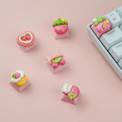 6 PCS Cute Keycaps For Cherry MX Keyboards Pink Strawberry OEM Profile ESC