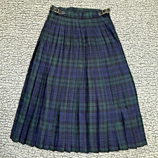 Highland Home Industries Wool Skirt Women's 10 Green Tartan Wrap Kilt Scotland