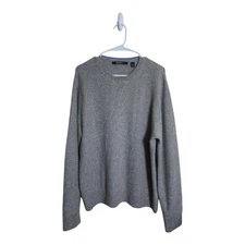 Saks Fifth Avenue Sweater Mens L Gray Cashmere Preppy Office Minimalist Knit