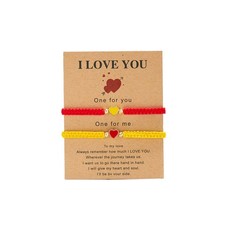 COLORFUL BLING 2Pcs Love Heart Bracelet Adjustable adjustable, red yellow