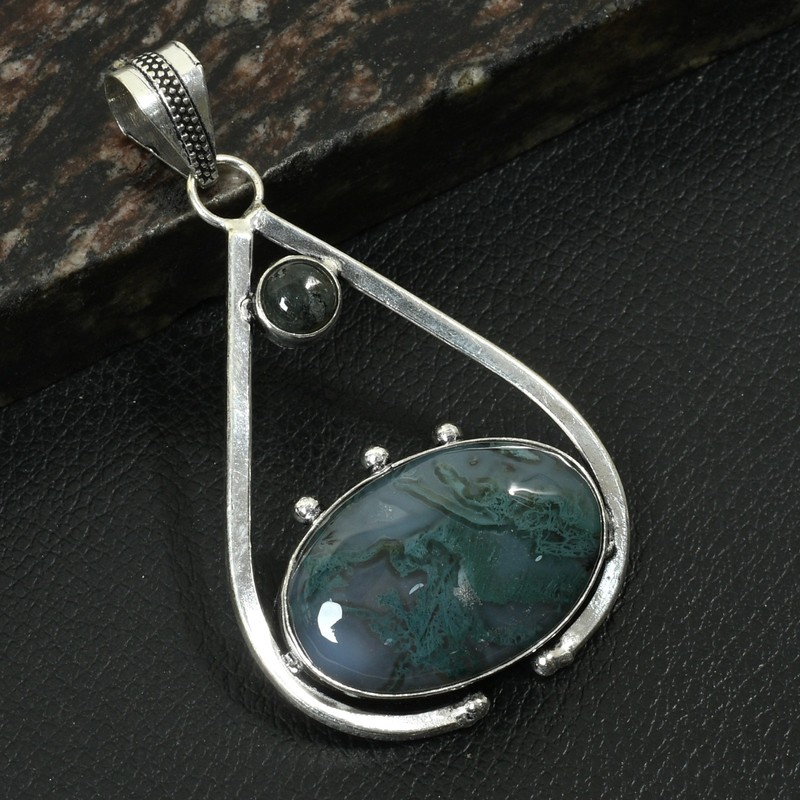 Moss Agate Labradorite Gemstone Handmade Pendant Jewelry Gift 2.8" AP-37543