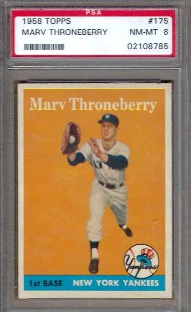 1958 Topps #175 PSA 8 Marv Throneberry Yankees 175 Nice!