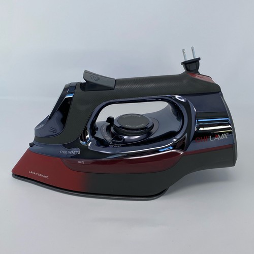 CHI Lava 1700W Steam Iron, Retractable 8' Cord, Black/Red, 13113