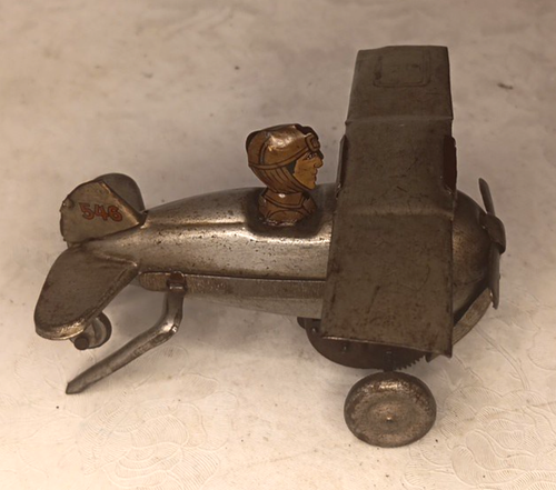 Vintage TESTED Late 1940's Tin Wind-Up "Flip" Airplane Made in US Zone, Germany - Picture 8 of 10