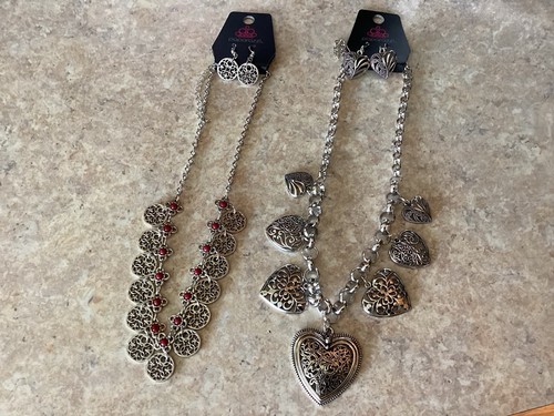 Two New Paparazzi Metal Necklace and Earring Sets, Hearts, Circles.