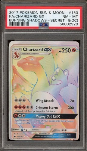 Pokemon Charizard GX Burning Shadows Secret Rare Full Art #150 MC Miscut PSA 8