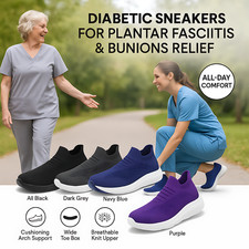 Womens Wide Toe Box Walking Shoes Orthopedic Slip On Sock Bunion Sneakers